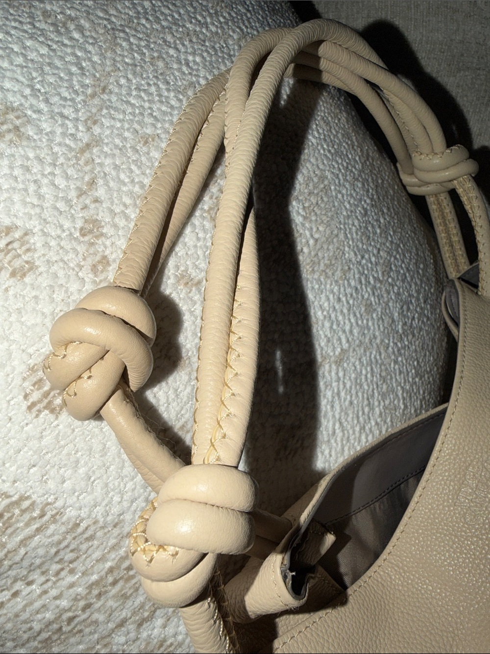 Vince Camuto Pebbled Beige Leather Knot-Handle Shoulder Bag - Picture 6 of 6